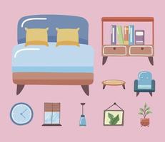 conjunto de ícones de cama e casa vetor