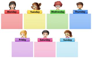 Crianças felizes e sete dias da semana vetor
