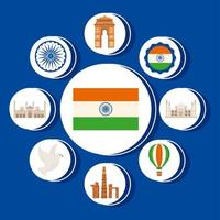bicha com ícones do dia da independência da Índia vetor