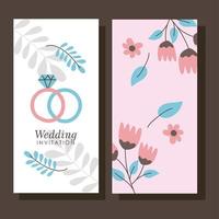 banners de casamento com anéis e flores vetor