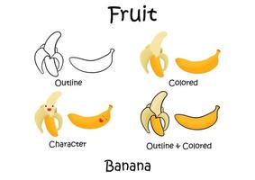 coleção de ilustrações de banana com tema de frutas vetor