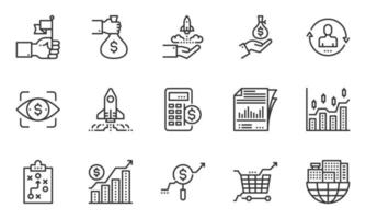 ilustração vetorial de ícones de linha econômica de negócios, visão, mercado, econômica vetor