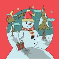 boneco de neve com presentes. ilustração design de fundo decorativo vetor