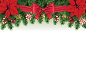 fundo do feriado com galhos de árvores de Natal decorados com bagas, estrelas e bastões de doces. vetor