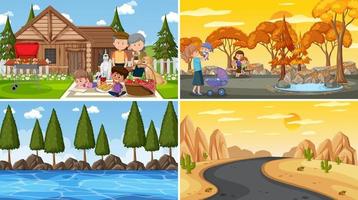 quatro cenas diferentes com personagens de desenhos animados infantis vetor