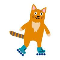 gato bonito dos desenhos animados laranja em rolos isolados no fundo branco. esportes pet em estilo simples infantil. conceito para crianças imprimir. vetor