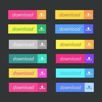 conjunto de design de botão de ícones de download. pacote de botões de download colorido para site, anúncios, interface do usuário e projeto. vetor eps 10