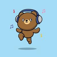 urso fofo ouvindo música vetor