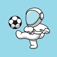 Ilustração de um astronauta fofo jogando bola de futebol vetor