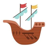 navio medieval de vetor com remos e velas. ícone de barco de conto de fadas isolado no fundo branco. navio histórico. ilustração de transporte marítimo de conto de fadas