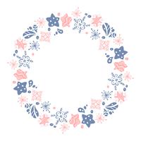 Os elementos florais cor-de-rosa e azuis da grinalda tirada mão do Natal do inverno isolados no fundo branco para o projeto retro florescem. Caligrafia de vetor e lettering ilustração