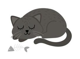 bonito vetor dormindo gato preto. ícone do personagem de halloween. ilustração de véspera de todos os santos outono engraçado com animais assustadores, sculls, ossos. design de sinal de festa samhain para crianças.