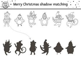 Natal jogo de tabuleiro preto e branco para crianças com animais fofos e  Papai Noel. jogo