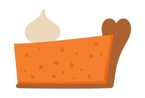 vector tradicional ação de Graças torta de vista lateral de pedaço de torta. sobremesa de outono isolada no fundo branco. ilustração engraçada fofa de refeição de feriado de outono com creme
