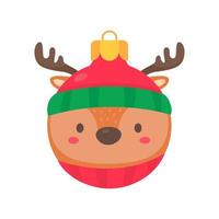 bola de natal com cara de animal usando um chapéu de lã vermelho para decoração de natal vetor