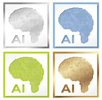 Conjunto de quatro ilustrações de conceito de inteligência artificial.