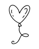 Monoline balão bonito em forma de coração. Vector dia dos namorados mão desenhada ícone. Valentim do elemento do projeto da garatuja do esboço do feriado. decoração de amor para web, casamento e impressão. Ilustração isolada