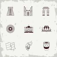 nove ícones da independência da índia vetor
