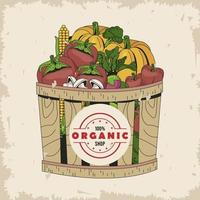 cesta com coleção de ícones de vegetais orgânicos vetor