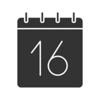 décimo sexto dia do ícone de glifo do mês. símbolo de silhueta de data. calendário de parede com 16 sinais. espaço negativo. ilustração isolada do vetor