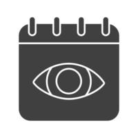 calendário visualizando o ícone de glifo. símbolo da silhueta. página do calendário com olho humano. espaço negativo. ilustração isolada do vetor