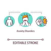 ícone do conceito de transtornos de ansiedade. ilustração de linha fina de ideia de doença mental. fobias. gerenciamento de estresse. transtorno obsessivo-compulsivo. desenho de cor rgb de contorno isolado de vetor. curso editável vetor