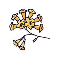 ícone de cor rgb amarelo plumeria. árvore ipê. flor tropical. flora brasileira. árvore sul-americana. flor exótica. botânica. ilustração vetorial isolada vetor