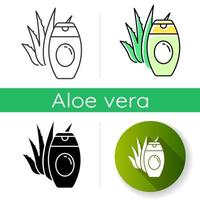 ícone de creme de aloe vera. Loção corporal hidratante à base de plantas. cosmético natural com folhas. tratamento para a pele com ervas medicinais. estilos de cor preta e rgb linear. ilustrações vetoriais isoladas vetor