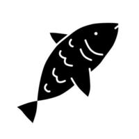 ícone de glifo de peixe cru. cozinha marinha, símbolo de silhueta de passatempo de pesca. espaço negativo. animal de água salgada com ilustração isolada do vetor de barbatanas, guelras e escamas. deliciosos frutos do mar naturais, comer gostoso
