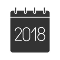 Ícone de glifo do calendário anual 2018. símbolo da silhueta. espaço negativo. calendário anual com sinal de 2018. ilustração isolada do vetor