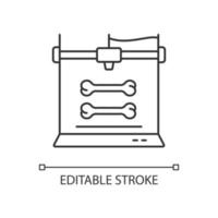 Modelos 3D de osso imprimindo ícone linear vetor