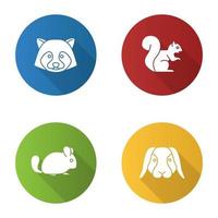 conjunto de ícones de glifo de sombra longa design plano de animais de estimação vetor