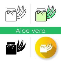 ícone de cera orgânica. creme de aloe vera em frasco. loção orgânica com ervas medicinais. cosmético à base de plantas. cuidados com a pele com efeito cicatrizante. estilos de cor preta e rgb linear. ilustrações vetoriais isoladas vetor