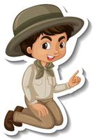 autocolante de personagem de desenho animado de rapaz com roupa de safari vetor