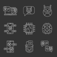conjunto de ícones de giz de chatbots vetor