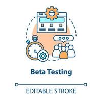 ícone do conceito de teste beta. ilustração de linha fina de ideia de estágio de desenvolvimento de software. verificação de desempenho do aplicativo. ele gerenciamento de projetos. desenho de contorno isolado do vetor. curso editável vetor