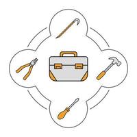 conjunto de ícones de cores de conteúdo de caixa de ferramentas. ferramentas de construção. alicate, pé-de-cabra, chave de fenda, martelo. ilustrações vetoriais isoladas vetor