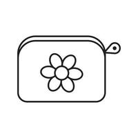 ícone linear do saco cosmético. ilustração de linha fina. bolsa com flor. símbolo de contorno. desenho de contorno isolado de vetor