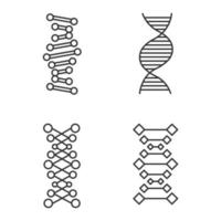 Conjunto de ícones lineares de cadeias de DNA. desoxirribonucléico, hélice de ácido nucléico. biologia molecular. Código genético. genética. símbolos de contorno de linha fina. ilustrações isoladas de contorno vetorial. curso editável vetor