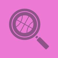 ícone de cor de glifo de pesquisa de jogo de basquete. símbolo da silhueta. lupa com bola de basquete. espaço negativo. ilustração isolada do vetor