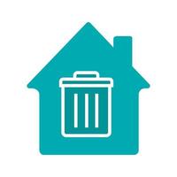 casa com lata de lixo dentro do ícone de cor de glifo. serviço de remoção de lixo. símbolo de silhueta em fundo branco. espaço negativo. ilustração vetorial vetor