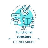 ícone do conceito de estrutura corporativa funcional. ilustração de linha fina de ideia de estratégia de negócios. gestão e organização do fluxo de trabalho. Campanha de Marketing. desenho de contorno isolado do vetor. curso editável vetor