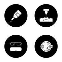 Conjunto de ícones de glifo de oftalmologia vetor