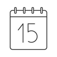 ícone linear do décimo quinto dia do mês. calendário de parede com 15 sinais. ilustração de linha fina. símbolo de contorno de data. desenho de contorno isolado de vetor