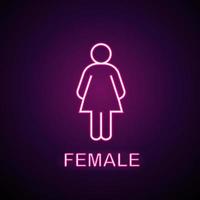 ícone de luz de néon de silhueta feminina. senhoras wc porta sinal brilhante. loja de departamentos de roupas femininas. ilustração isolada do vetor