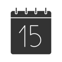 ícone de glifo do décimo quinto dia do mês. símbolo de silhueta de data. calendário de parede com 15 sinais. espaço negativo. ilustração isolada do vetor