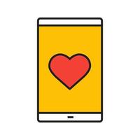 ícone de cor do app de namoro no smartphone. smartphone com formato de coração. ilustração vetorial isolada vetor