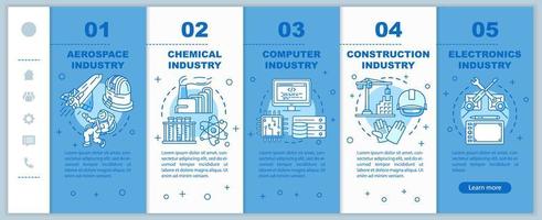 pesquisa, indústrias de manufatura que integram o modelo de vetor de páginas da web para celular. ideia de interface de site de smartphone responsivo com ilustrações lineares. telas de passo a passo da página da web. conceito de cor