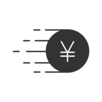voando ícone de glifo de ienes. símbolo da silhueta. moeda da china e do japão. espaço negativo. ilustração isolada do vetor