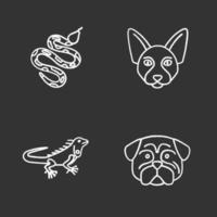 conjunto de ícones de giz de animais de estimação vetor